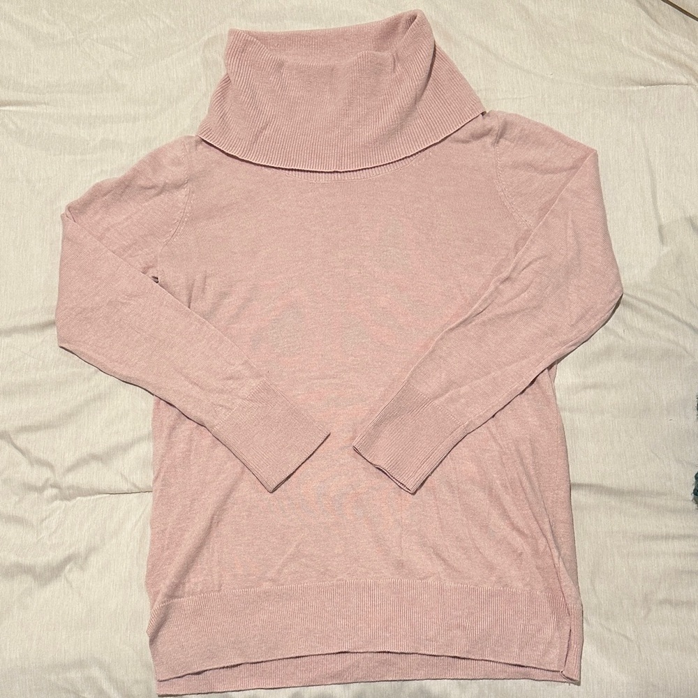 LOFT Pink Cowl Neck Long Sleeve Lightweight Sweater